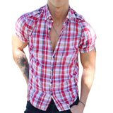 Men's Retro Plaid Lapel Short Sleeve Shirt 33421560TO