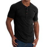 Men's Casual Solid Color Henley Neck Short Sleeve T-Shirt 91874710Y