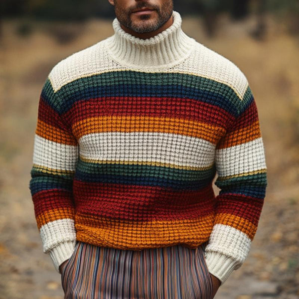 Men's Classic Turtleneck Pullover Striped Sweater 63406780F