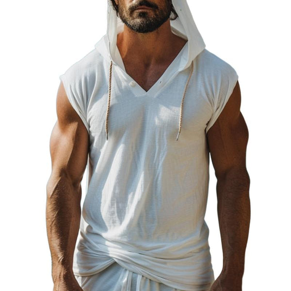 Men's Solid Color Breathable Hooded Sleeveless Tank Top 89812095Y