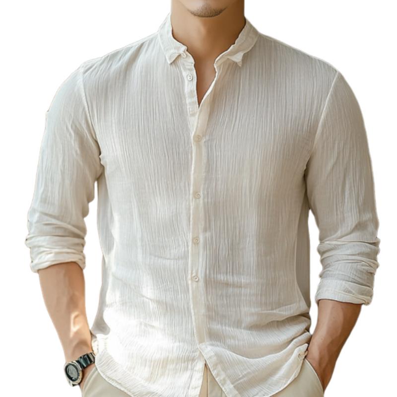 Men's Classic Casual Pleated Silk Chiffon Long Sleeve Shirt 05043656K