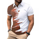 Men's Casual Printed Zipper Lapel Loose Short Sleeve Polo Shirt 52347670M