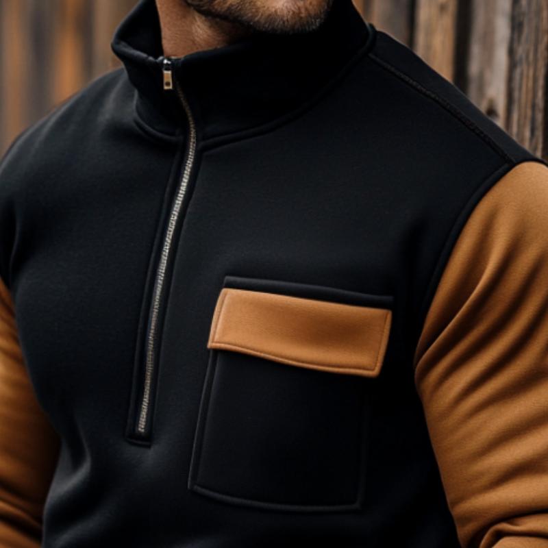 Men's Retro Casual Colorblock Stand Collar Zipper Sweatshirt 20501489TO