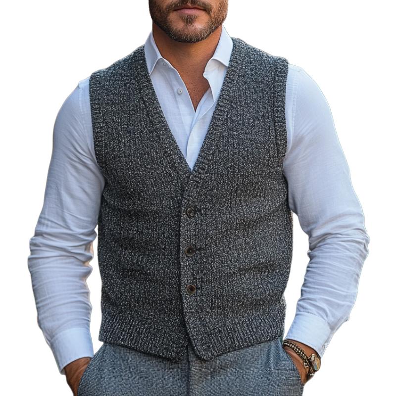 Men's Classic V-Neck Single Breasted Knitted Vest 60129299F