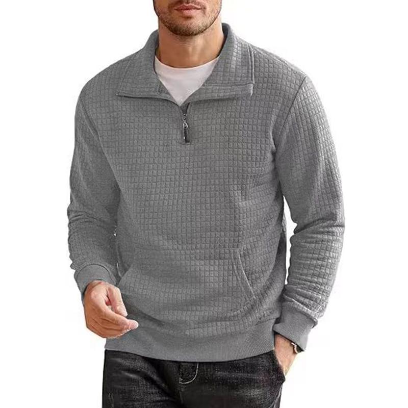 Men's Fashion Solid Color Small Square Zipper Lapel Long Sleeve Casual Sweatshirt 39109889Z