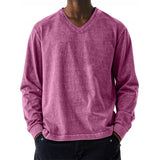 Men's Solid Color Loose V Neck Long Sleeve T-shirt 42661226Z