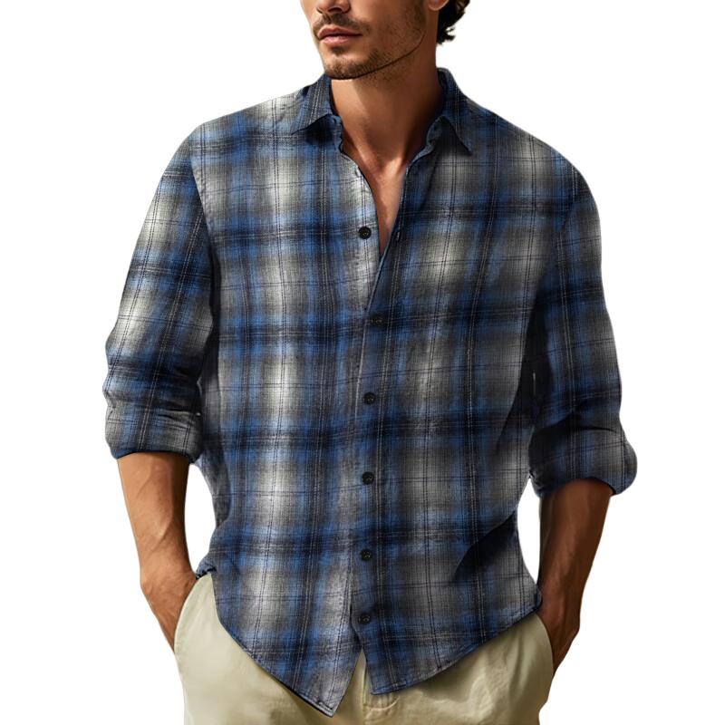 Camicia a maniche lunghe con risvolto a quadri casual da uomo 70855119Y