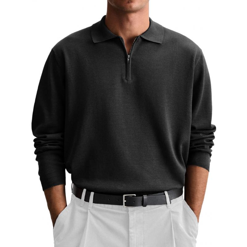 Men's Casual Solid Color Half Zip Lapel Loose Long Sleeve Polo Shirt 70361886M