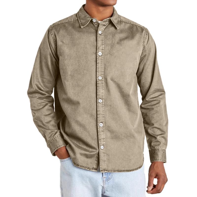 Men's Solid Color Lapel Long Sleeve Casual Shirt 10027268Z