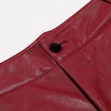 Men's Retro Punk Solid Color Flap Pocket Slim Fit Leather Pants 13738164M