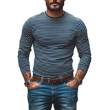 Men's Casual Cotton Blended Round Neck Striped Slim Fit Long Sleeve T-Shirt 38766765M