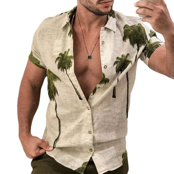 Men's Casual Coconut Tree Print Short Sleeve Shirt 26622826TO