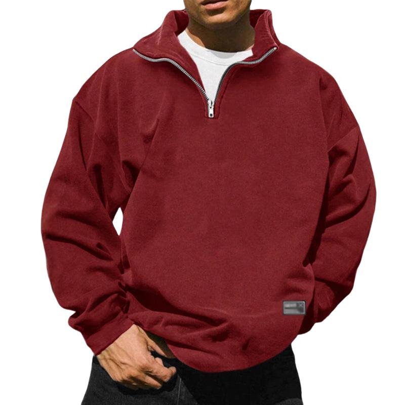 Men's Loose Fleece Stand Collar Solid Color Sweatshirt 87469164X