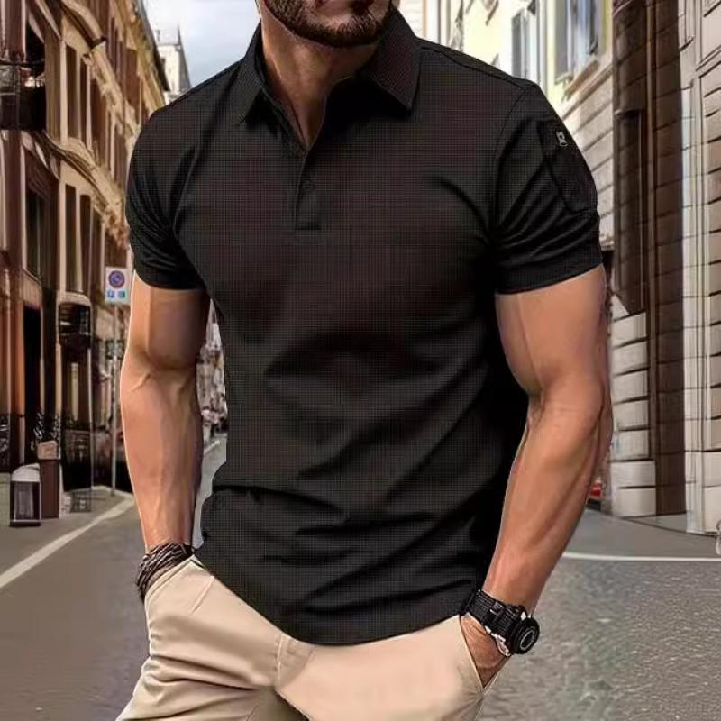 Men's Solid Color Zip Pocket Short Sleeve Polo Shirt 51697373Y