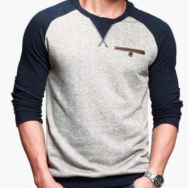 Men's Retro Colorblock Round Neck Long Sleeve T-Shirt 87441641U