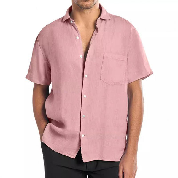 Men's Casual Solid Color Chest Pocket Short Sleeve Shirt 45960566Y