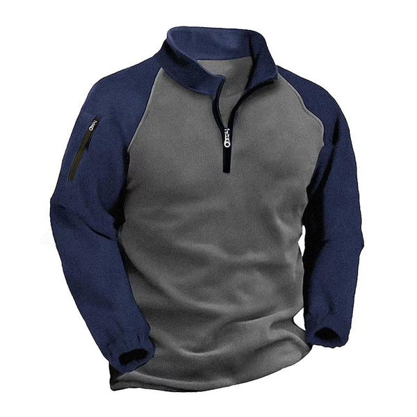 Men's Outdoor Plush Warm Colorblock Stand Collar Long Sleeve Sweatshirt 04930287Z