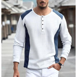 Men's Color Block Waffle Button Round Neck Long Sleeve Sweatshirt 36338962Y