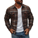 Men's Casual Plaid Print Lapel Loose Shirt Jacket 37070480M