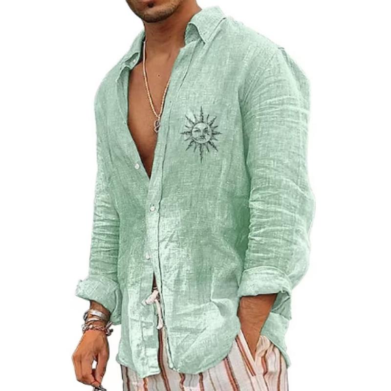 Men's Sun Graphic Print Lapel Long Sleeve Casual Shirt 12765582Z