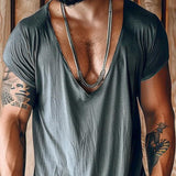 Men's Casual Cotton Blended V Neck Loose Short-sleeved T-shirt 10524924M