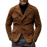 Men's Fashion Solid Color Suede Notch Lapel Multi-pocket Cargo Jacket 43230228Z