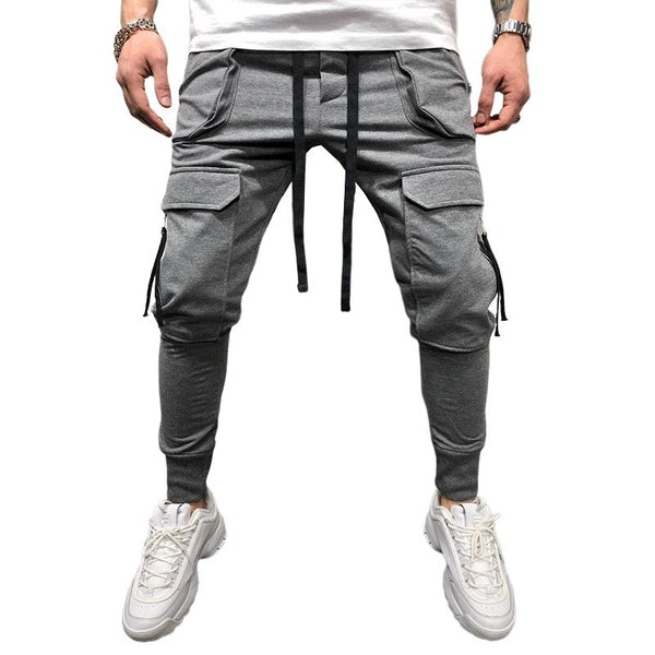 Men's Solid Multi-pocket Elastic Waist Sports Pants 20707903Z
