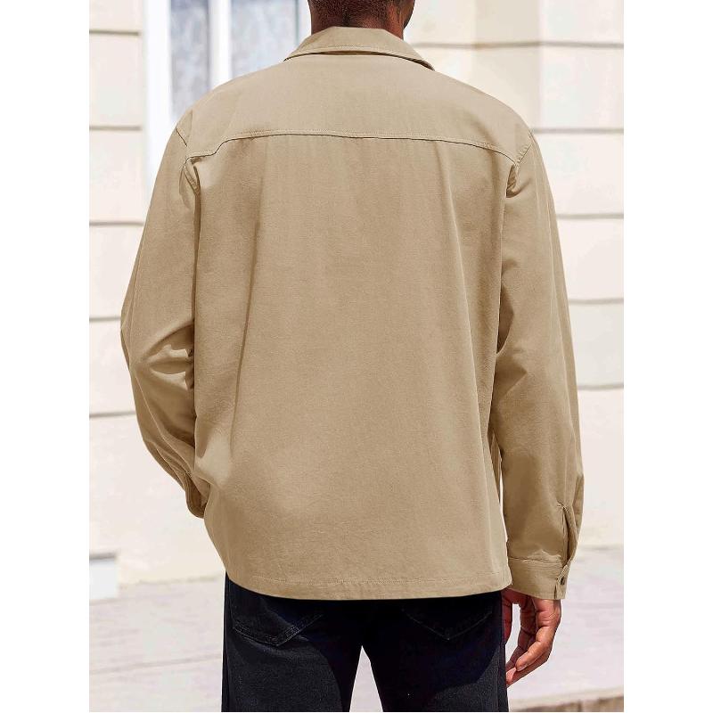 Men's Casual Solid Color Lapel Double Chest Pocket Overshirt Jacket 55514510Y