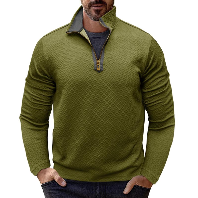 Men's Vintage 3D Jacquard Zipper Stand Collar Loose Long Sleeve Sweatshirt 62241167M