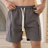 Men's Solid Loose Elastic Waist Sports Fitness Shorts 40672319Z