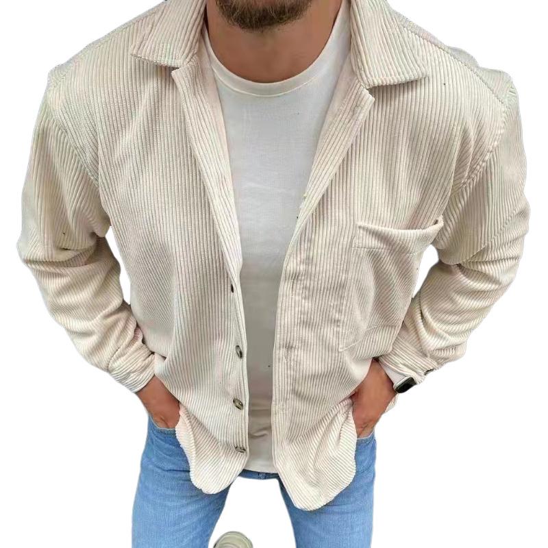 Men's Retro Casual Solid Color Lapel Corduroy Jacket 53001265TO