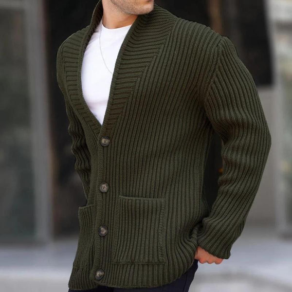 Men's Casual Lapel Patch Pocket Single Breasted Knitted Long Sleeve Cardigan 89604630M