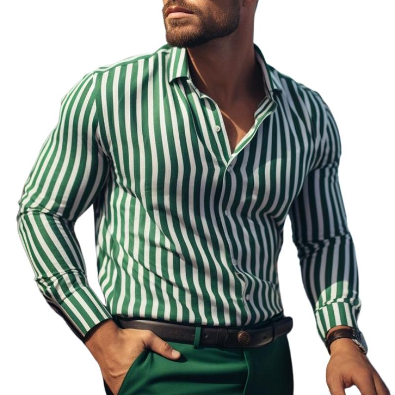 Men's Casual Fashionable Vertical Striped Long-sleeved Shirt 52137630K