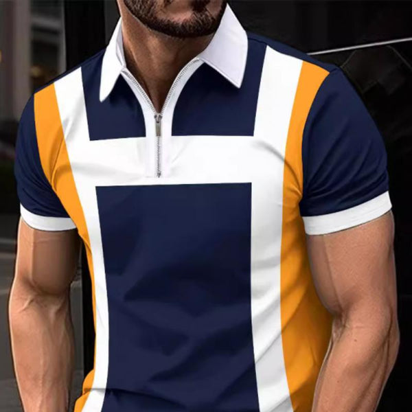 Men's Colorblock Zipper Lapel Short-Sleeved Polo Shirt 27253418Y