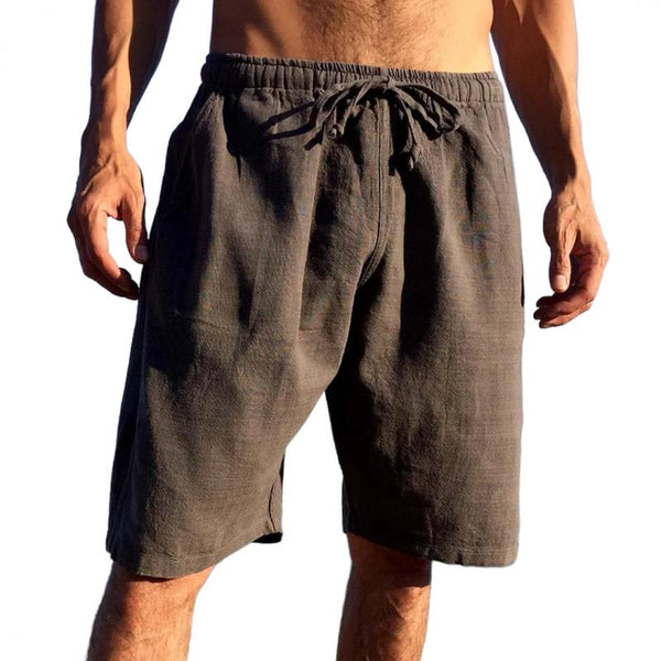 Men's Casual Cotton Linen Elastic Waist Loose Shorts 81975206M