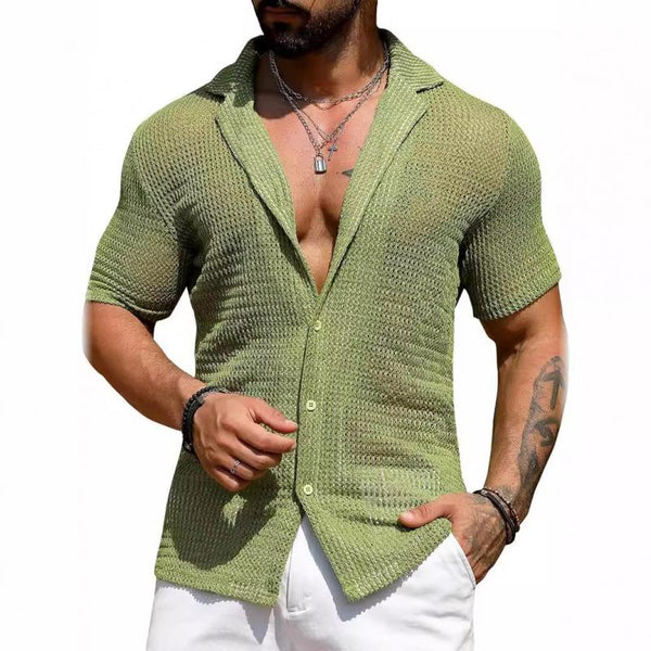 Men's Casual Solid Color Breathable Short-Sleeved Knitted Shirt 86296626M