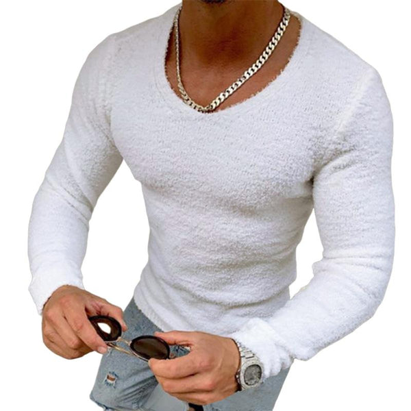 Men's Casual Solid Color V-Neck Long Sleeve T-Shirt 52002163TO