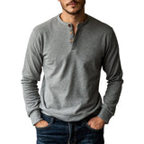 Men's Solid Grey Three-button Simple Long-sleeved T-shirt 08313362U