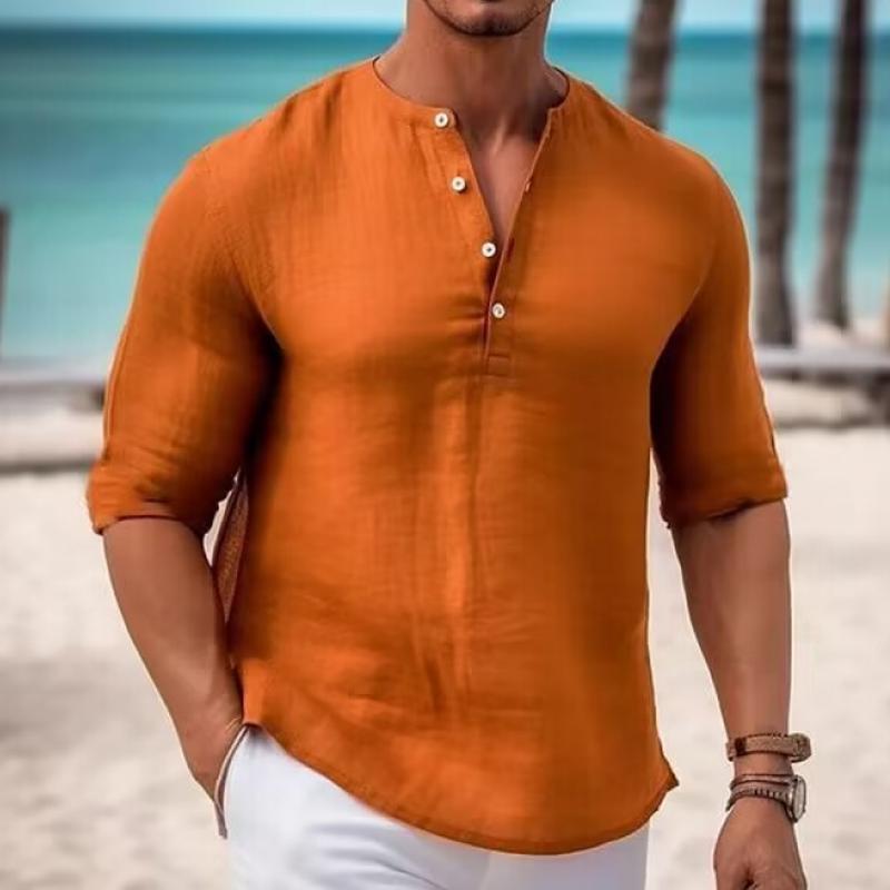 Men's Solid Soft Cotton Henley Collar Half Sleeve T-shirt 09978929Z