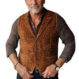 Men's Vintage Suede Leopard Print Lapel Single Breasted Vest 80388224Y