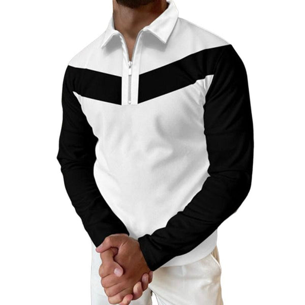 Men's Retro Casual Colorblock Long-sleeved Polo Shirt 57546161TO