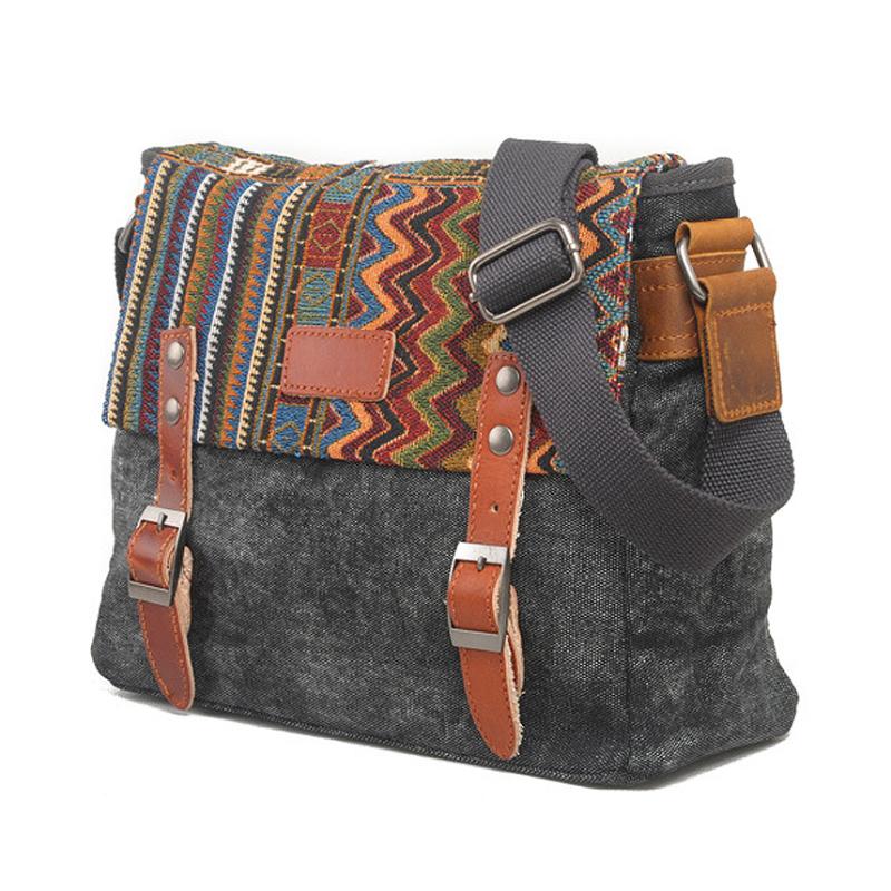 Men's Retro Ethnic Pattern Canvas Shoulder Bag 74282452Y