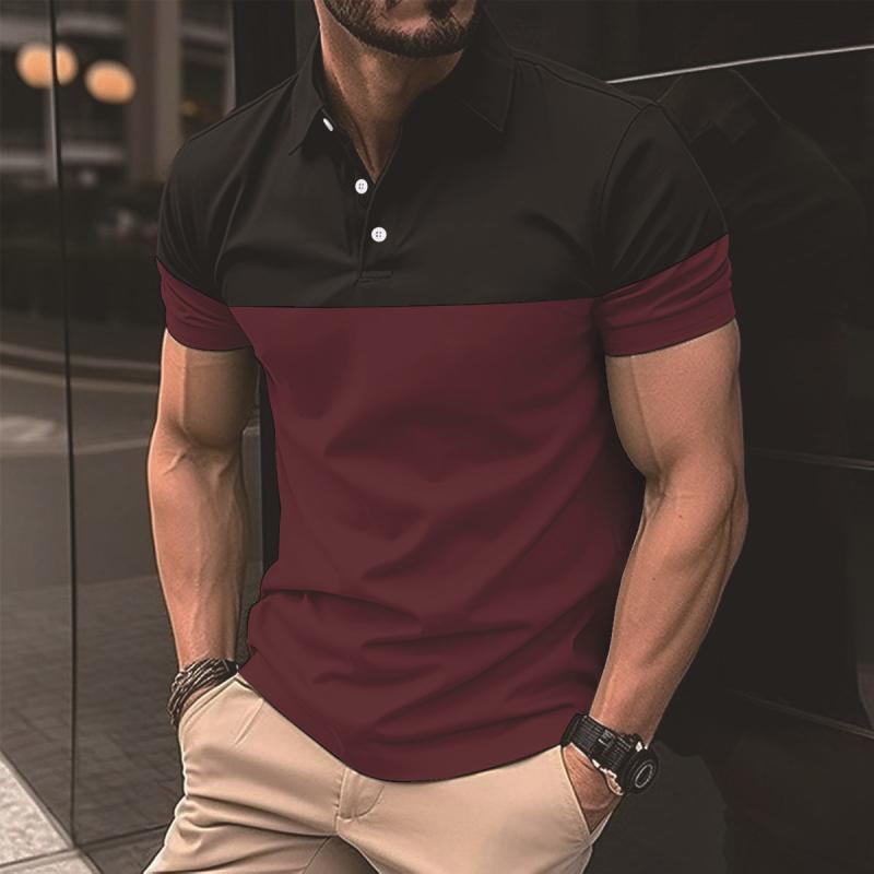 Men's Casual Color Block Slim Fit Lapel Short Sleeve Polo Shirt 04840120M