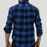 Men's Retro Casual Plaid Pocket Lapel Long Sleeve Shirt 62039387TO