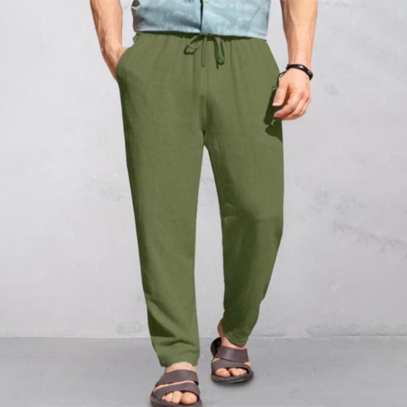 Men's Solid Color Cotton And Linen Loose Elastic Waist Casual Pants 43076262Z