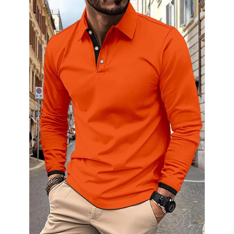 Men's Casual Colorblock Long Sleeve Polo Shirt 46986064Y