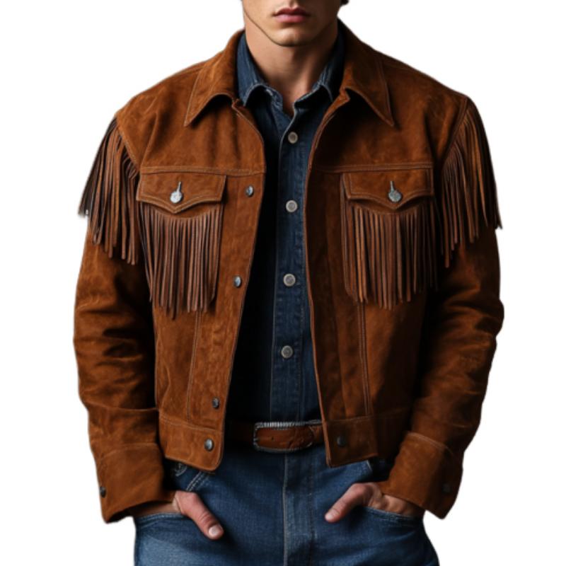 Men's Classic Western Style Fringe Suede Jacket 72145931K