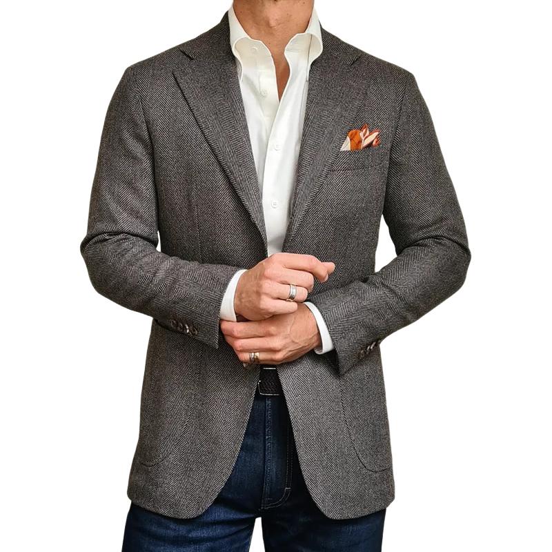 【24-Stunden-Versand】 Herren-Blazer im Vintage-Stil mit Fischgrätenmuster, Revers und zwei Knöpfen, schmaler Schnitt, 54083241Z