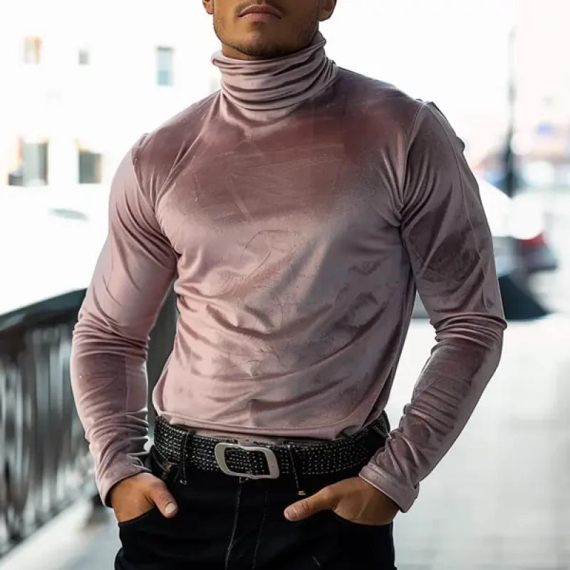 Men's Fashion Velvet Turtleneck Long Sleeve T-shirt 67054737Y