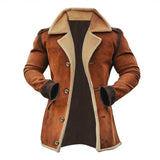 Men's Fleece Suede Lapel Single Breasted Mid-length Casual Coat 81141148Z